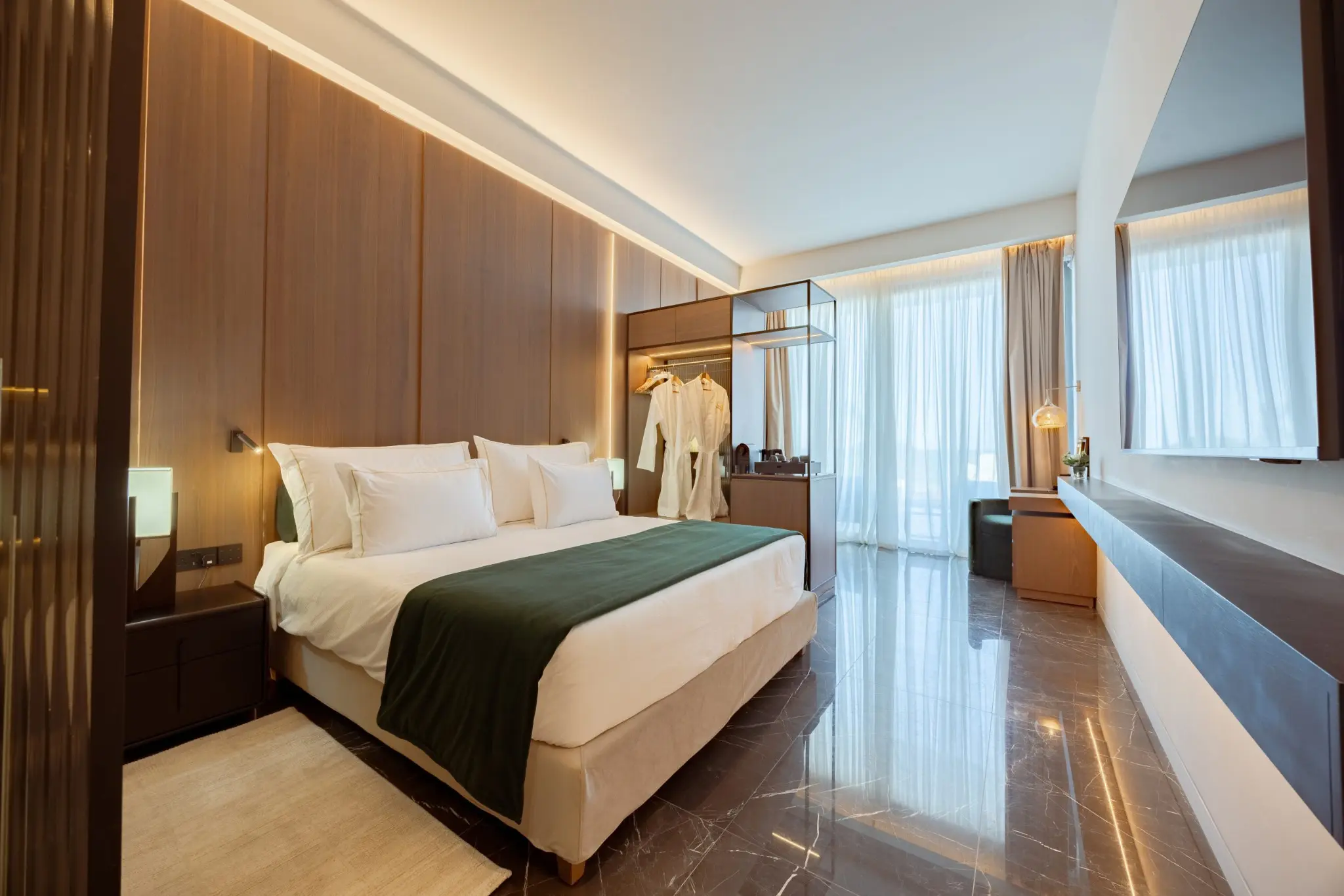 Serbellas Boutique Hotel guest room with integrated lighting, climate and curtain automation