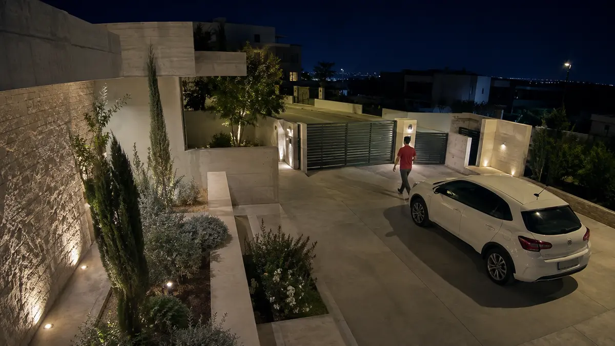 The same villa entrance shown in full colour by OwlView night imaging