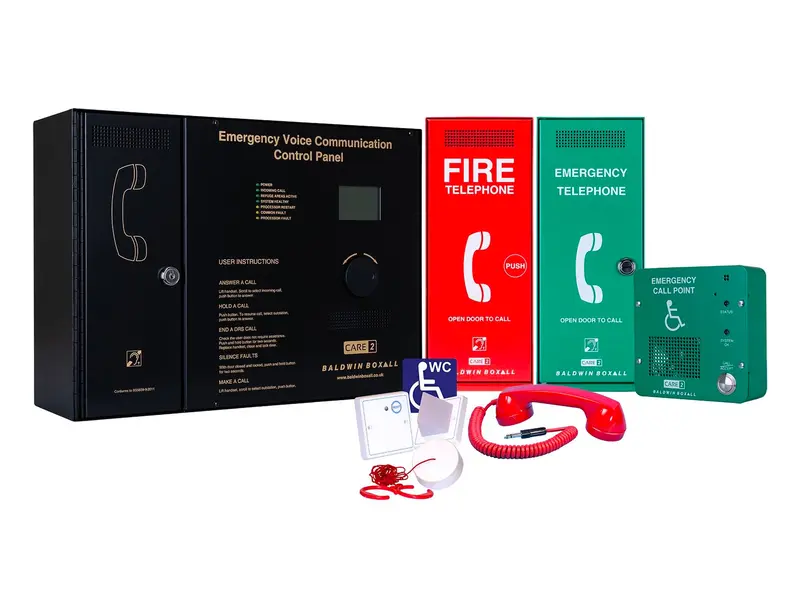 Baldwin Boxall CARE2 control panel, disabled refuge point, fire telephone and assistance alarm products