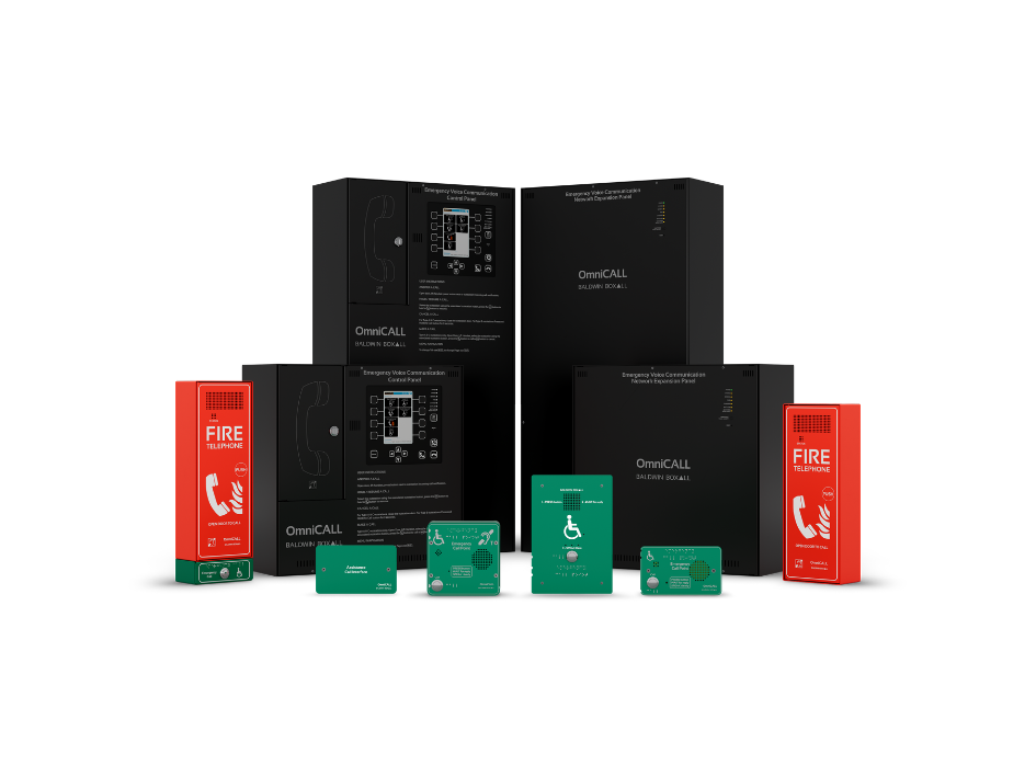 Baldwin Boxall OmniCALL networkable EVCS family with control panels, refuge points and fire telephones