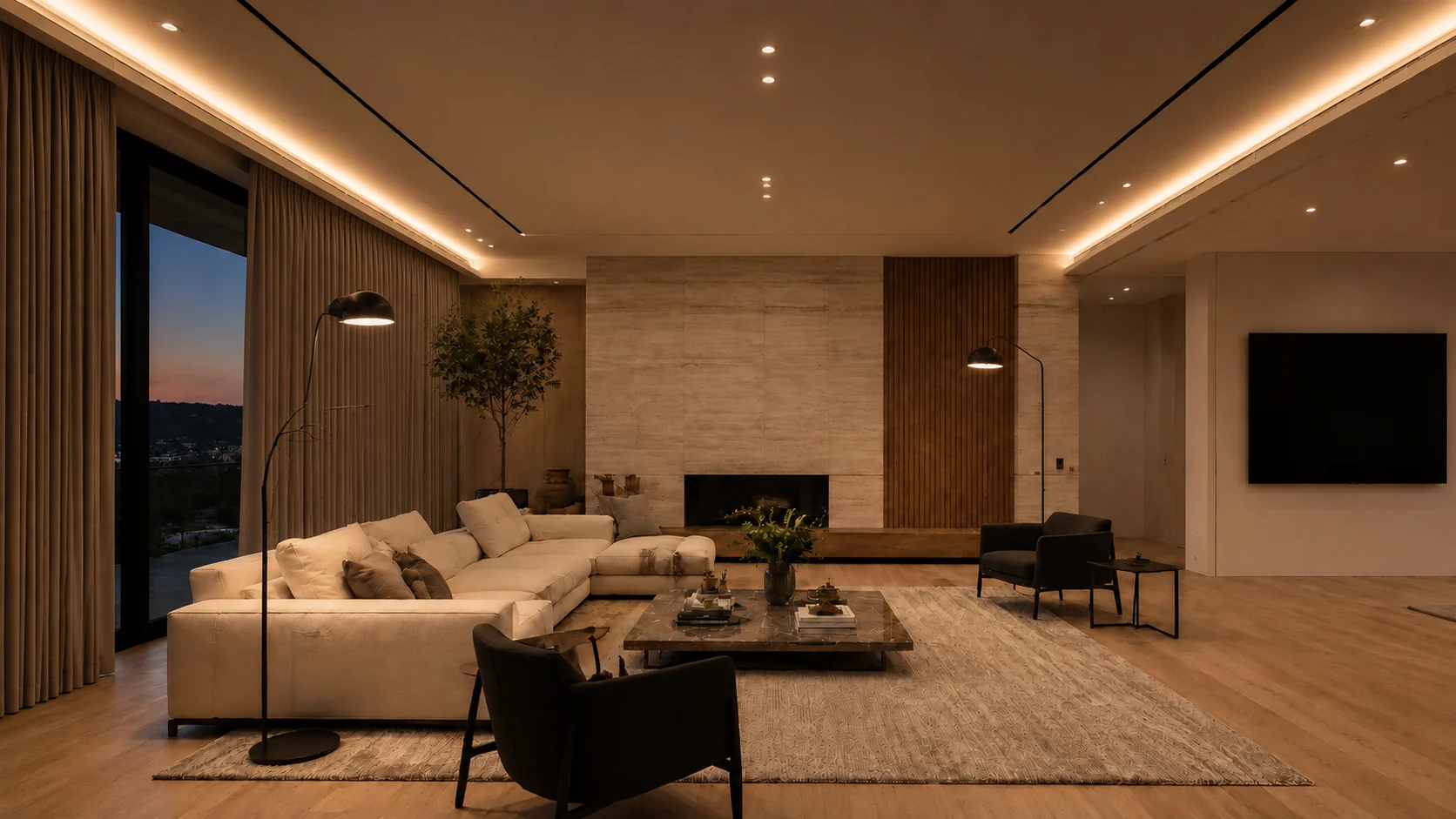 Relax lighting scene in a modern living room